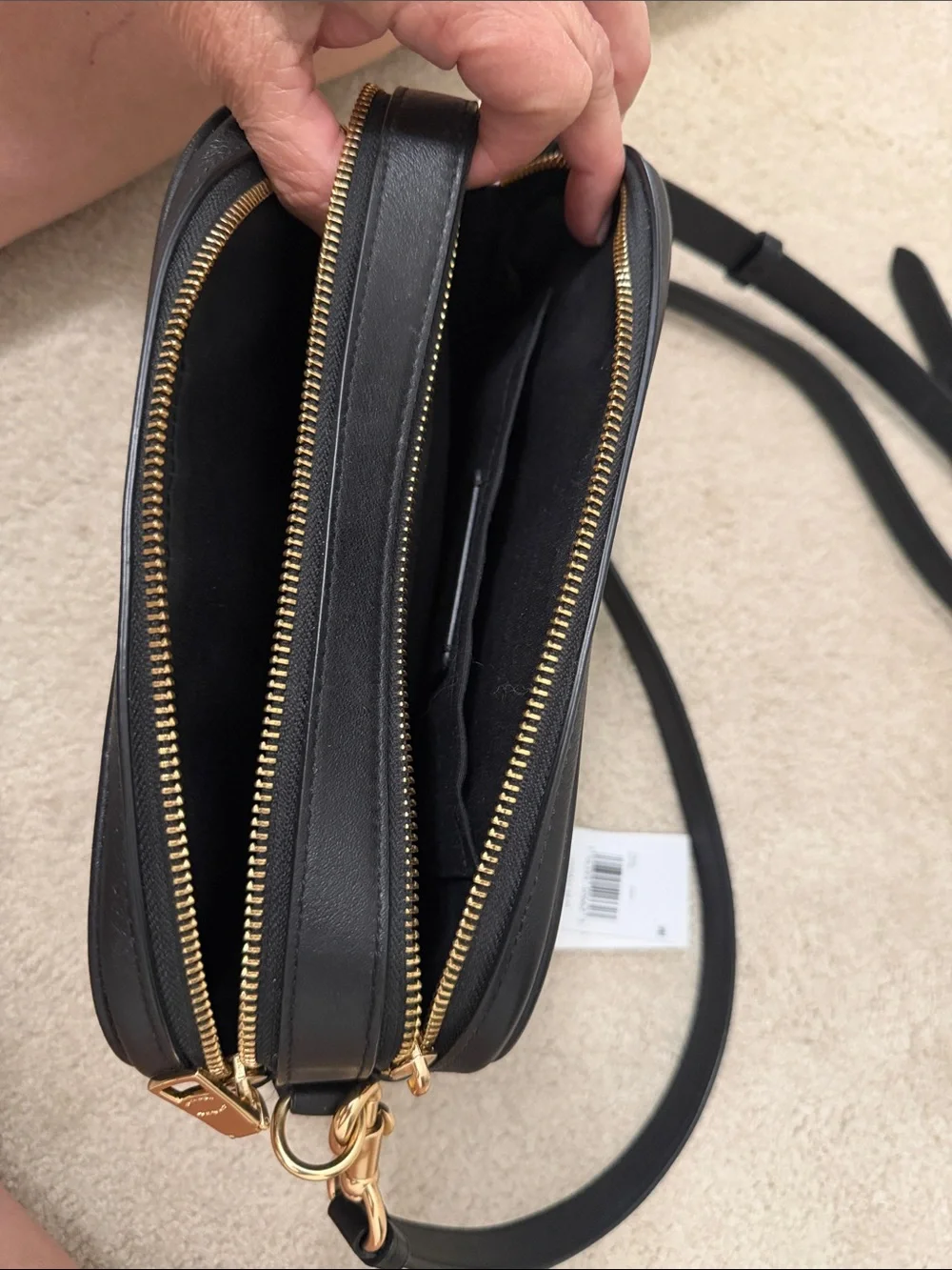 Coach Courage Black Quilted Leather Camera Crossbody with Gold Hardware